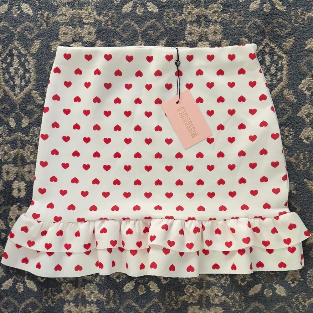 Missguided NWT Red Heart Print Ruffle Mini Skirt White Coquette Lovecore US 8